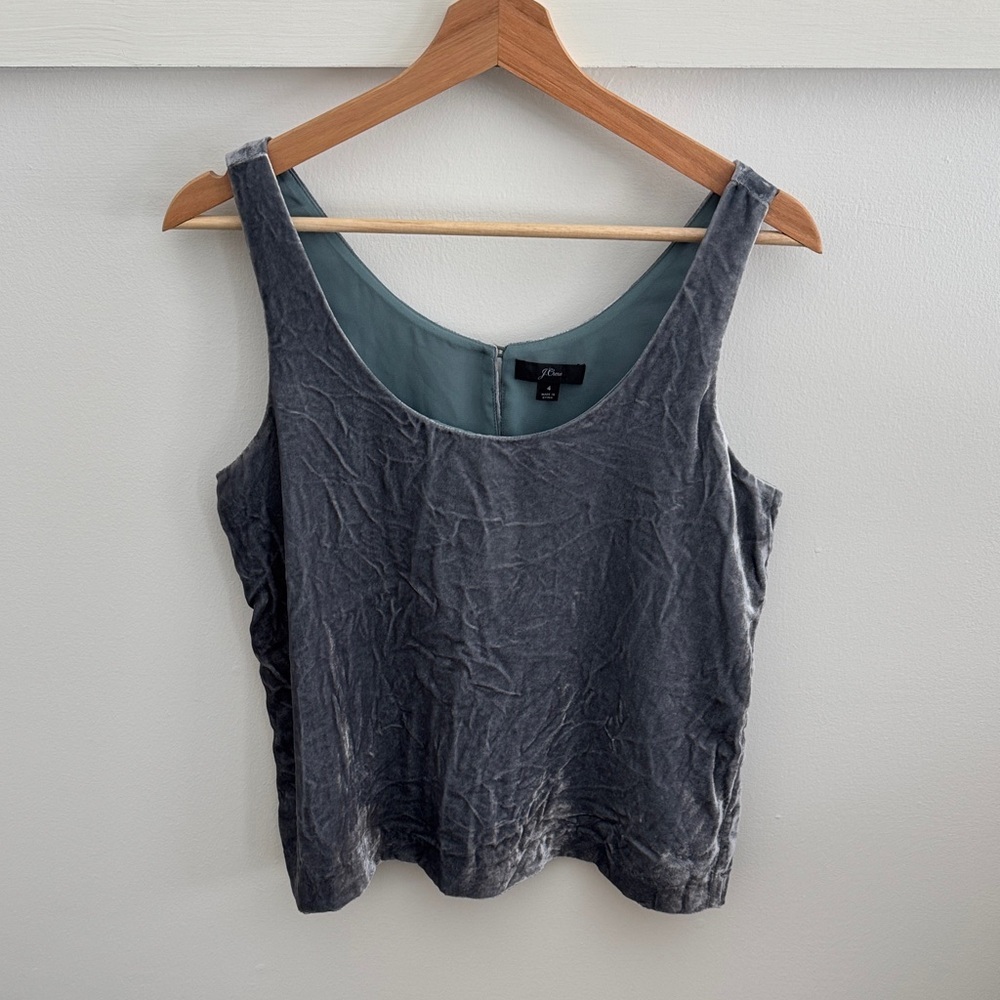 J. Crew Women’s Gray Elegant Velvet Top Sleeveless Y2K Chic Shirt Size 4